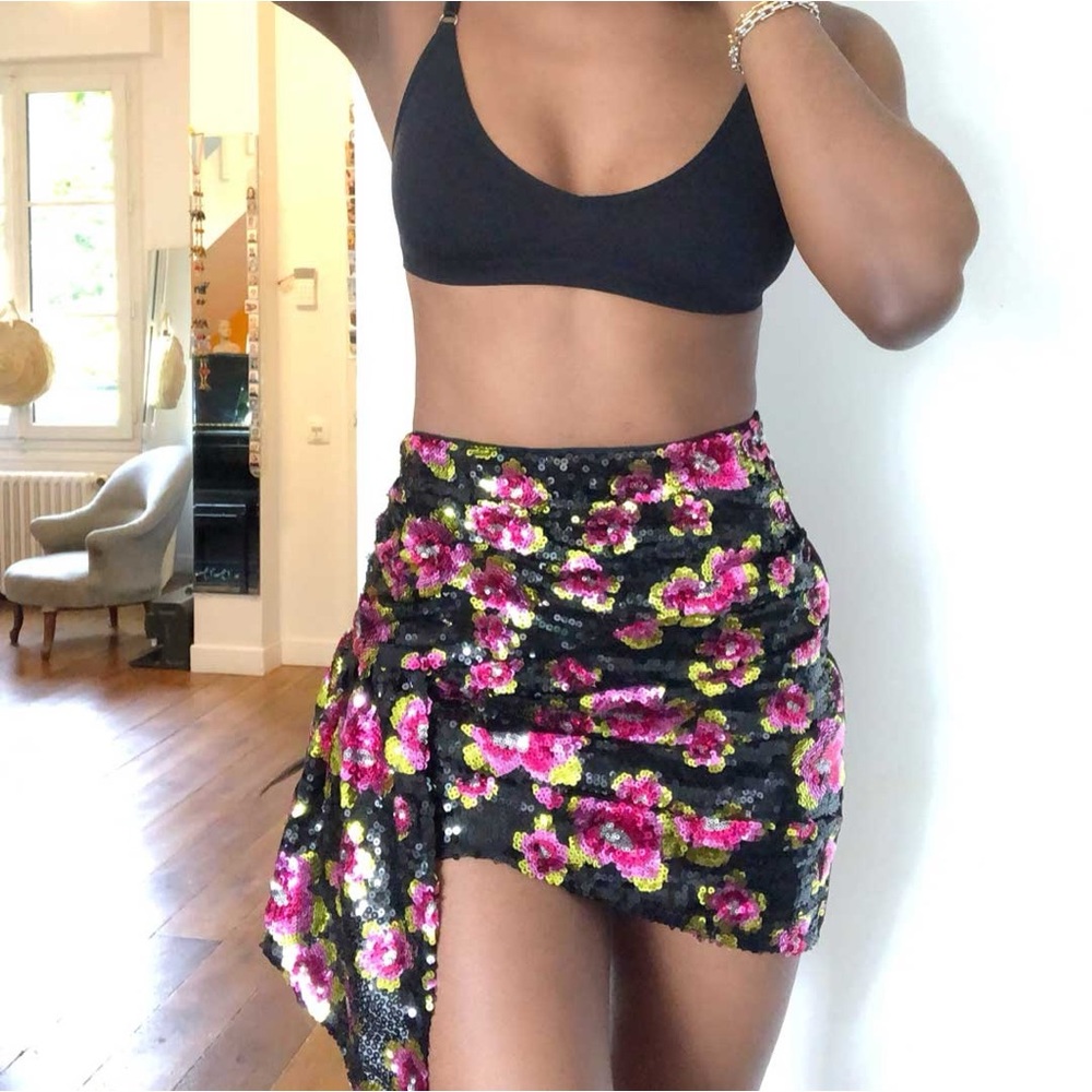 NWT For Love and Lemons San Junipero Sequin Skirt in Dahlia